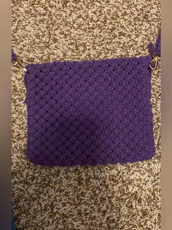 Handcrafted Purple Crochet Fringe Crossbody Bag - Picture 5 of 5